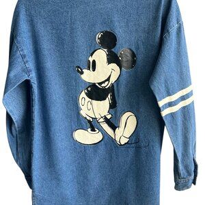 Vintage Mickey Mouse Back Graphic Denim Shirt 33 Varsity  Men's Medium 17"